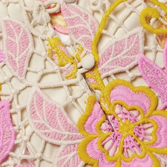 LaVie Style House Pink Yellow Floral Embroidered Lace Mini Caftan/Dress, o/s - Picture 4 of 12
